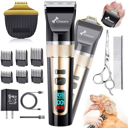 Gimars 4 in 1 Dog Grooming Clippers with Small Trimmer, 7000RPM High-Power 4-Speed Quiet Pet Shaver (≤55dB), Cordless Rechargeable Dog Hair Clippers for Thick Coats with Scissors, Comb & USB