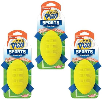 Hartz Dura Play Sports Football Dog Toy, Bacon Scented Squeaky Latex Yellow & Blue Toy, 3 Count