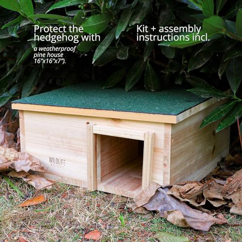 Wildlife Friend Hedgehog House - Wooden Hideout with Felt Roofing Against Predator - Garden Habitat, Ideal for Nest, Cozy Shelter, and Hideaway Supplies - The Ideal Hedgehog Hideout - 16x16x7 inches