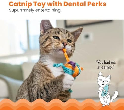 Catstages Catnip Tons of Tails – Interactive Catnip Dental Chew Toy for Cats with Rope, Ribbon & Cotton for Batting, Chasing & Chewing