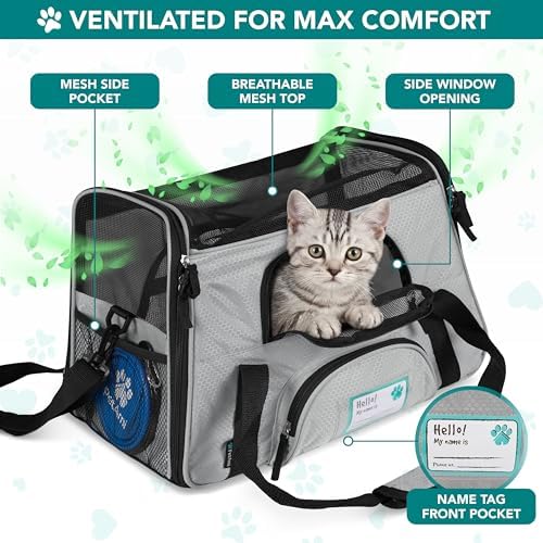 PetAmi Airline Approved Pet Carrier for Cats & Small Dogs, Small Light Gray