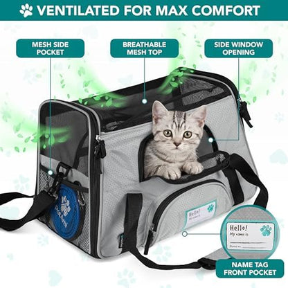PetAmi Airline Approved Pet Carrier for Cats & Small Dogs, Small Light Gray