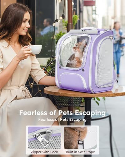 Pecute Cat Backpack Carrier,Large Space Cat Bubble Backpack,Light Purple