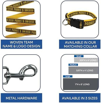 MLB PET Leash, Small, San Diego Padres Dog Leash, Baseball Team Leash for Dogs & Cats. A Shiny & Colorful Dog & Cat Leash with Emboridered Team Name/Logo Licensed by The MLB