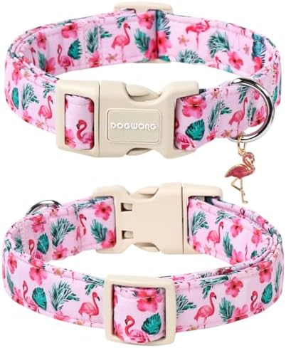 DOGWONG Flamingo Dog Collar - Adjustable Summer Hawaiian Dog Collar for Girl and Boy Dogs with Quick Release Buckle