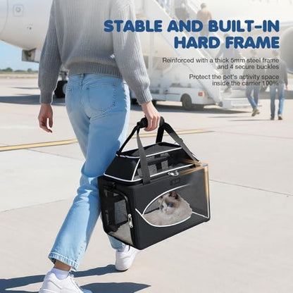 Lekereise Top-Expandable Pet Carrier 17x11x9.5 Inch Alaska Hawaiian Airline Approved Underseat to 12lbs Stable Car Travel Carriers for Small Dogs Cats with Locking Safety Zippers Anti-Scratch Mesh