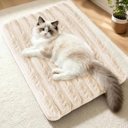 Cat Bed Mat for Indoor Cats, Self Warming Plush Cat Bed, 23.6"x15.7" White