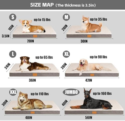 Patas Lague Orthopedic Large Dog Bed Washable Pet Sofa Mat 48''X30'' Ivory