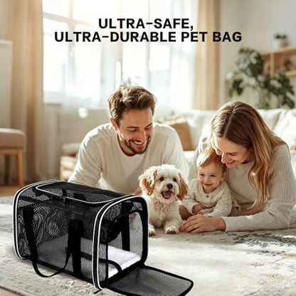 Cat Carrier, Soft-Sided Pet Carrier Bag, Breathable Mesh, Black (White, 20 * 13 * 13)