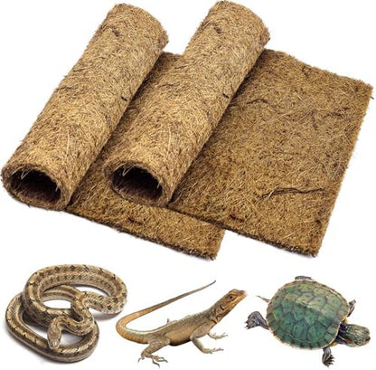PIVBY 2 PCS Reptile Carpet, Natural Coco Coir Mat (15.74" x 11.81"), Coconut Fiber Substrate Pet Terrarium Liner for Bearded Dragon Tortoise Habitat Lizards Turtles Snakes Iguana Hermit Crab