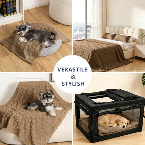 gogobunny Pet Blanket for Dogs Cats, 300GSM Ultra Soft Coral Fleece Blanket, Washable Small Dog Cat Blanket, Calming Crate Mat, Furniture Protector for Couch Bed Car Seat, Brown, 30x40IN
