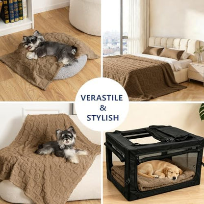 gogobunny Pet Blanket for Dogs Cats, 300GSM Ultra Soft Coral Fleece Blanket, Washable Small Dog Cat Blanket, Calming Crate Mat, Furniture Protector for Couch Bed Car Seat, Brown, 30x40IN