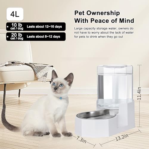 Sfozstra 4L Stainless Steel Gravity Water Dispenser:Cat Bowl