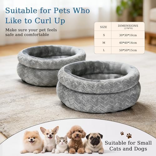 Dual-Layer Donut Cat Bed (Grey, 12 * 12 * 3.9 inch / 30 * 30 * 10 cm)