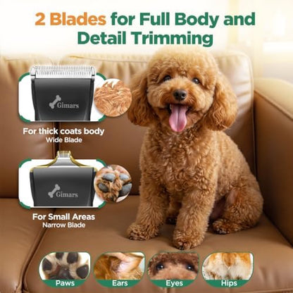 Gimars 4 in 1 Dog Grooming Clippers with Small Trimmer, 7000RPM High-Power 4-Speed Quiet Pet Shaver (≤55dB), Cordless Rechargeable Dog Hair Clippers for Thick Coats with Scissors, Comb & USB