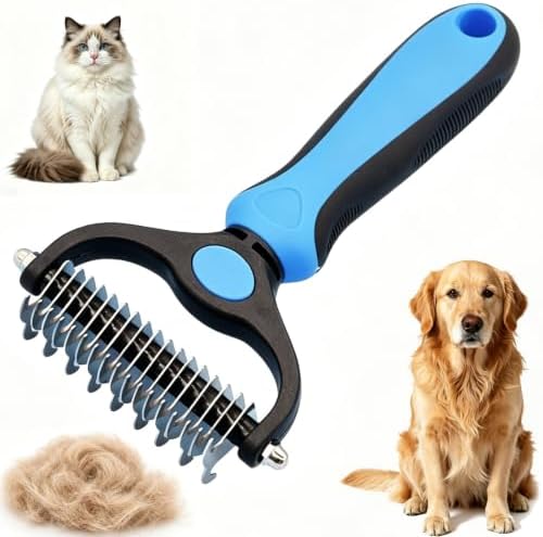 Dog Deshedding Rake for Shedding, Double-Sided Grooming Tool for Dogs & Cats, Gentle Skin-Friendly Pet Brush for Long and Short Hair Breeds, Removes Loose Hair and Keeps Coats Healthy (Brush)