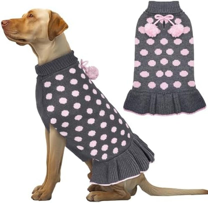 KYEESE Dog Sweater Dress for Medium Large Dogs Turtleneck Thick Knit