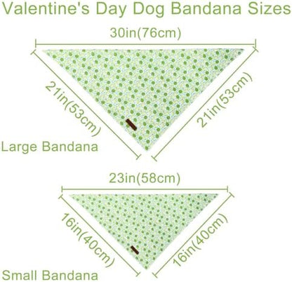 Summer Dog Bandana, UP URARA PUP Lime Triangle Bid, Clover and Bow Pattern Scarf for Medium Large Dogs, Cotton Kerchief for Girl Boy Puppies, Cute Summer Green Bandana,S