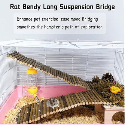 2-Pack Rat Bendy Long Suspension Bridges 15.7 x 3.9 Inch Hamster Climbing Ladder Flexible Hamster Wooden Bridge for Mouse Rat