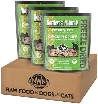 Northwest Naturals Freeze-Dried Chicken Cat Food - Bite-Sized Nibbles - Healthy, Limited, Human Grade Ingredients, All Natural, Proudly Made in USA, 11 Oz (Pack of 3)
