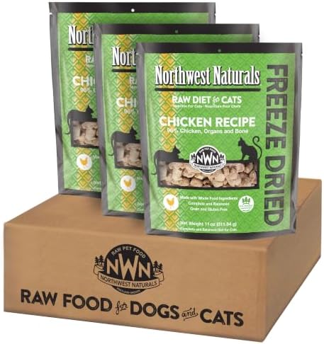 Northwest Naturals Freeze-Dried Chicken Cat Food - Bite-Sized Nibbles - Healthy, Limited, Human Grade Ingredients, All Natural, Proudly Made in USA, 11 Oz (Pack of 3)