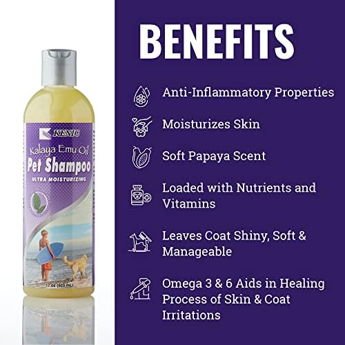 Kenic Premium Emu Oil Anti-Itch Dog & Cat Shampoo – Deep Moisture,Instant Relief for Dry, Irritated Skin, Natural Healing & Soothing Formula, Made in USA