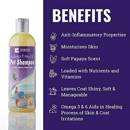 Kenic Premium Emu Oil Anti-Itch Dog & Cat Shampoo – Deep Moisture,Instant Relief for Dry, Irritated Skin, Natural Healing & Soothing Formula, Made in USA