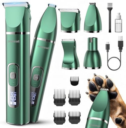 oneisall 4 in 1 Dog Grooming Kit with LCD Display Green
