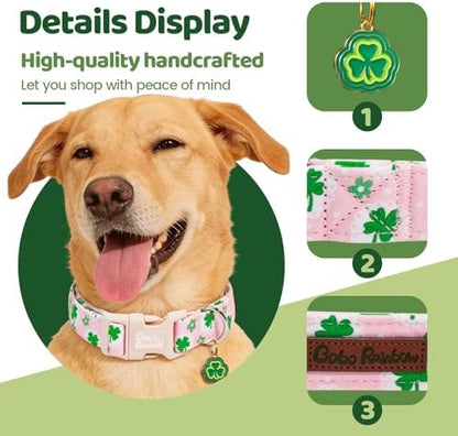 St Patrick's Pink Four-Leaf Clover Dog Collar for Medium Dogs