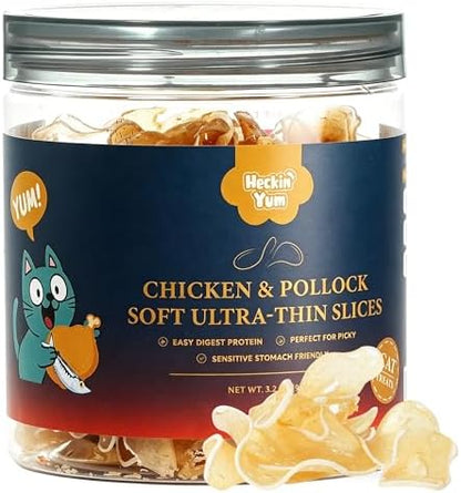 Soft Chicken & Pollock Cat Treats Thin Slices Easy Chew 3.2 oz