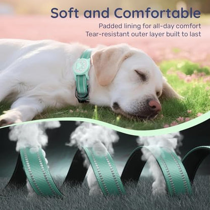 Premium Airtag Dog Collar，with IP68 Waterproof AirTag Holder,Green,M