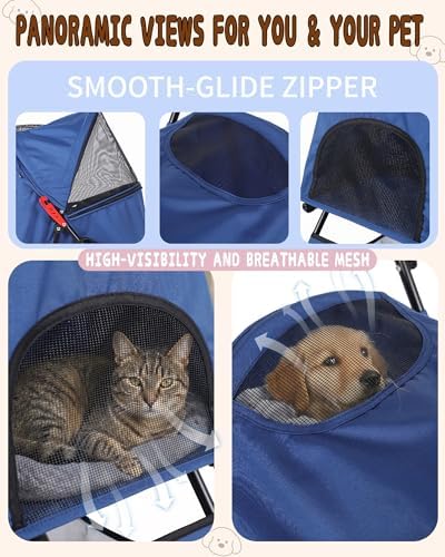 Pet Stroller for Small Dogs Cats, Lightweight Foldable Dog Stroller-Blue