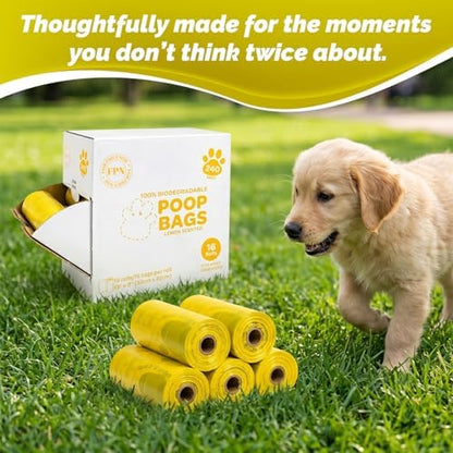 Dog Poop Bags Lemon Scented 16 Rolls 240 Count Biodegradable Pet Waste Bags Leak Resistant with Fresh Lemon Scent Fit Most Dispensers for Small & Large Dogs