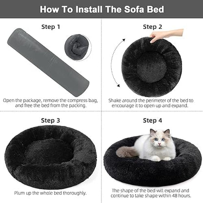 Dog Bed for Small Medium Large Dogs, 24 inch Calming Dogs Bed, Washable-Round Cozy Soft Pet Bed for Puppy and Kitten with Slip-Resistant Bottom