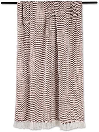 DII Modern Zig Zag Throw Blanket Woven Cotton, Hand-Knotted 2.5" Fringe, 50x60, Cinnamon