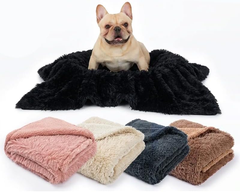 Waterproof Dog Blanket Pet Throw Blankets Fluffy Long Faux Fur Reversible Puppy Blankets 85x57in Furniture Protector Cover for Sofa Bed Couch Bed Cover Washable for Dogs Cats (Black XL)