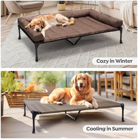 Veehoo Outdoor Elevated Dog Bed with Waterproof Bolster Cushion, Cooling