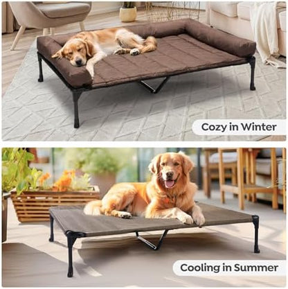 Veehoo Outdoor Elevated Dog Bed with Waterproof Bolster Cushion, Cooling