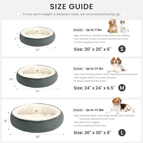 Love's cabin Round Donut Cat and Dog Cushion Bed, 24in Pet Bed for Small or Medium Dogs, Anti-Slip & Water-Resistant Bottom, Soft Durable Fabric Pet Beds, Washable Calming Cat Bed Bluish Grey
