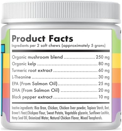 Mushroom Complex Treats for Dogs with Reishi, Shiitake, and Turkey Tail Mushrooms for Cognition and Immune Boosting Supports Digestive Health and Reduces Inflammation DHA EPA Turmeric Kelp (120pcs)