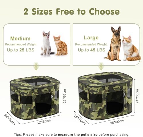 Pawaboo Portable Dog Playpen, 600D Oxford Pet Tent, Black Camouflage
