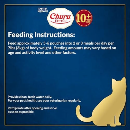 INABA Churu Entrée Bisque for Senior Cats, High Protein & Moisture, Prebiotic Wet Cat Food, 1.76oz. per Serving, 48 Pouches, Chicken with Tuna Recipe