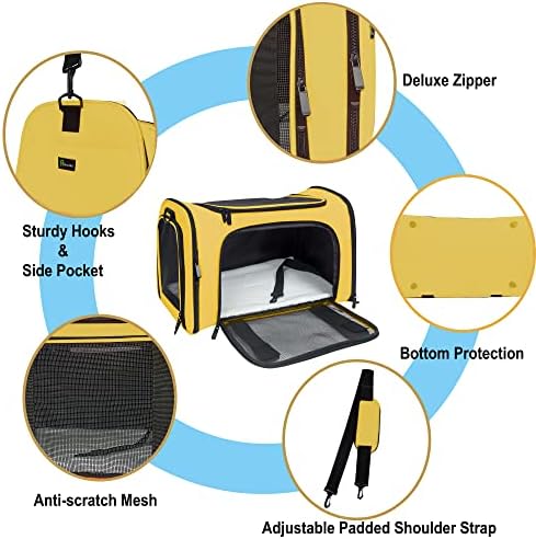 Soft Sided Carrier for Small Medium Cats Dogs,Removable Pad Collapsible Travel Pet Carrier Large Yellow