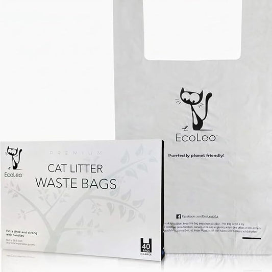 Cat Litter Waste Poop Bags - XL, Thick Pet/Dog Poo Bags with Easy-Tie Handles,10.5 x 18.5 inch, White, EcoLeo