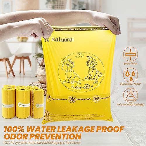 Dog Poop Bags Rolls-600 Counts, 40Rolls, Biodegradable Poop Bags Made of Cornstarch, 100% Leak Proof and Easy to Open (Yellow)
