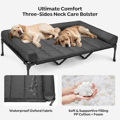 Veehoo Outdoor Elevated Dog Bed with Waterproof Bolster Cushion, Cooling