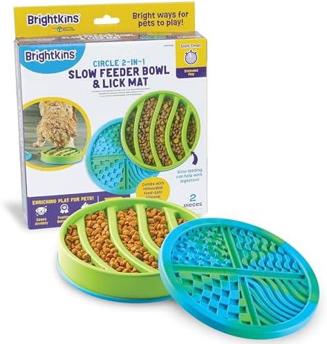 Brightkins Circle 2-in-1 Slow Feeder Bowl and Lick Mat - Slow Feeder Dog Bowls, Dog Bowls for Fast Eaters, Interactive Puppy Bowl, Cat Food Puzzle, Puzzle for Dogs, Pet Dishwasher Safe Lick Mat