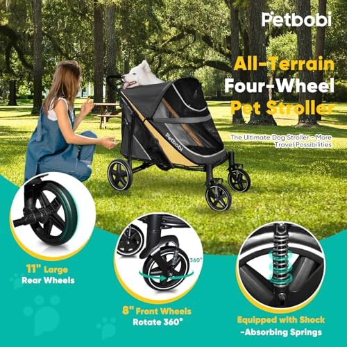 Petbobi Dog Stroller for Large Medium Dogs up to 80 lbs, Dual Entry