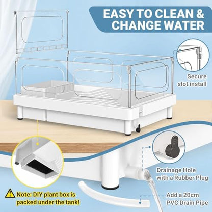 GOZILLA Small Turtle Tank Kit(Tank+Lamp+Filter), Acrylic Aquarium Turtle Starter Kit Habitat with Multi-Functional Areas for Small Reptiles. (White Kit)