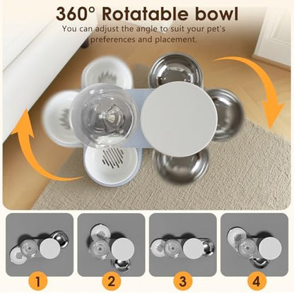 Automatic Gravity Cat Dog Feeder and Water Dispenser with 304 Stainless Steel Bowls 2 in 1 360 Degree Rotatable Auto 2.4L Dry Food and 2.6L Water Bowl for Small Medium Pet Dog Puppy Kitten (Blue)